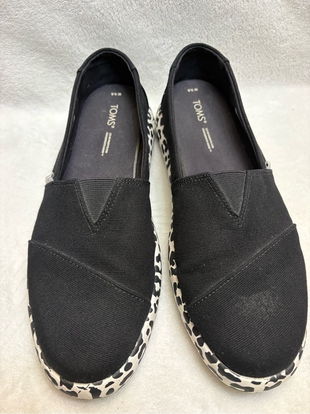 TOMS Alpargata Woman’s Mallow Black Canvas Leopard Shoes Size 9.5